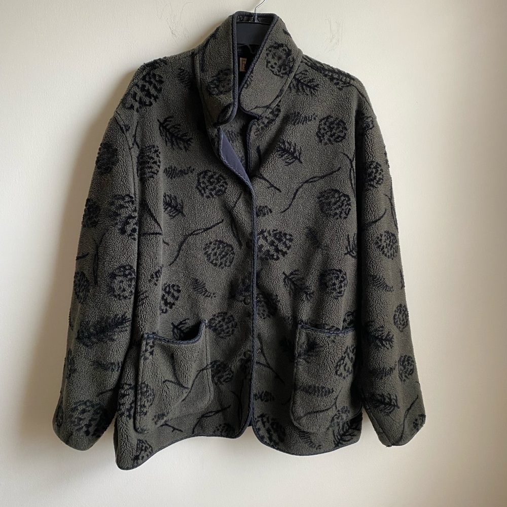 Woolrich Lichen Flowers Fleece Jacket Size Women’s XL Green